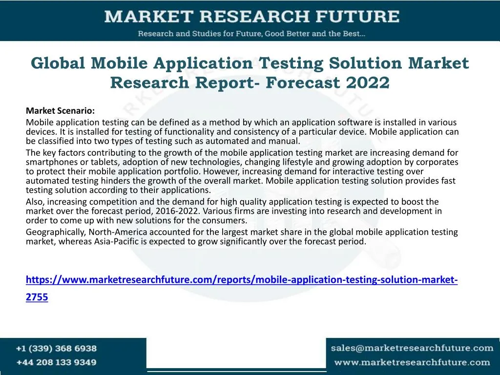 global mobile application testing solution market research report forecast 2022