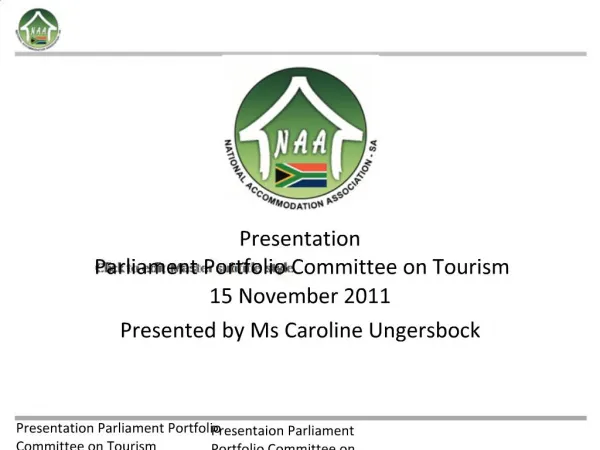 Presentaion Parliament Portfolio Committee on Tourism