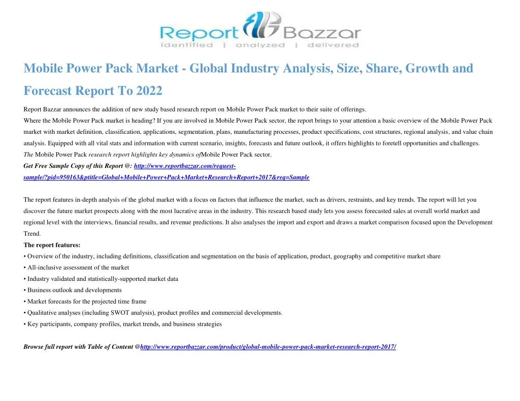 mobile power pack market global industry analysis