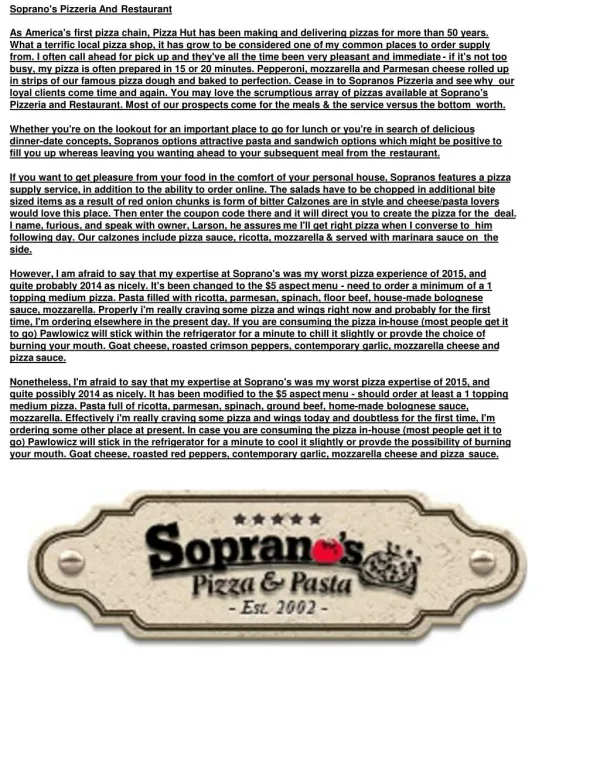 Soprano's Pizza&Pasta