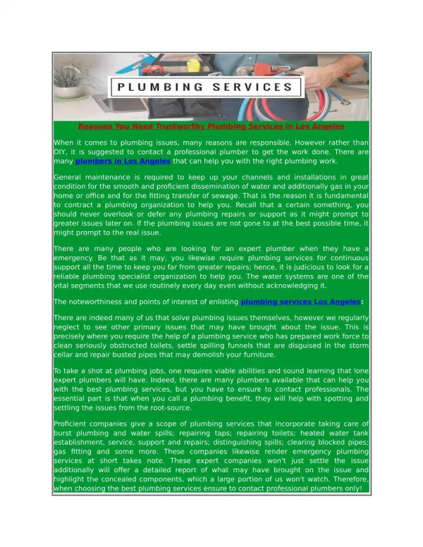 Plumbing Services in Los Angeles