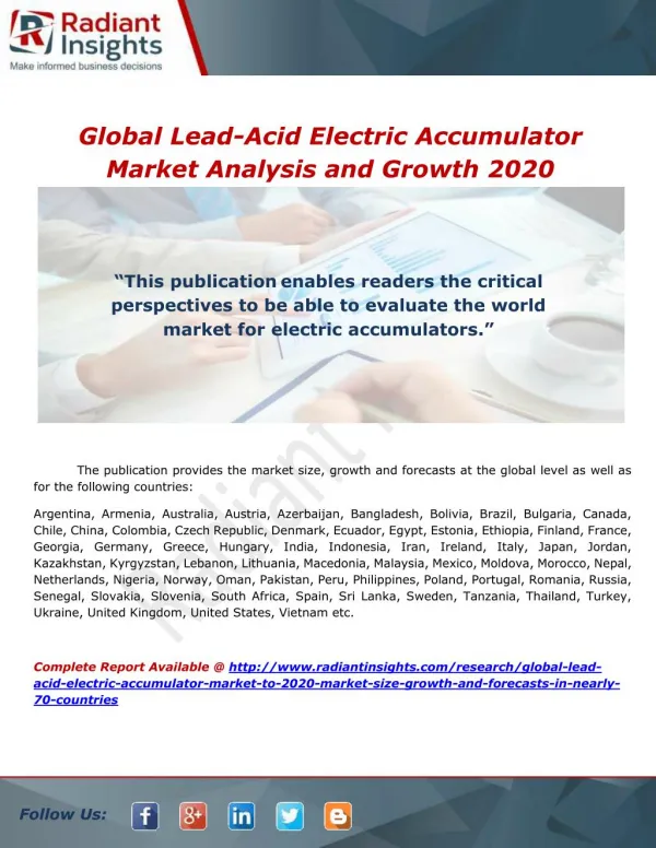 Global Lead-Acid Electric Accumulator Market Analysis and Growth 2020