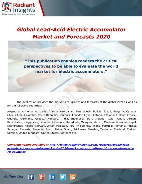 Global Lead-Acid Electric Accumulator Market and Forecasts 2020