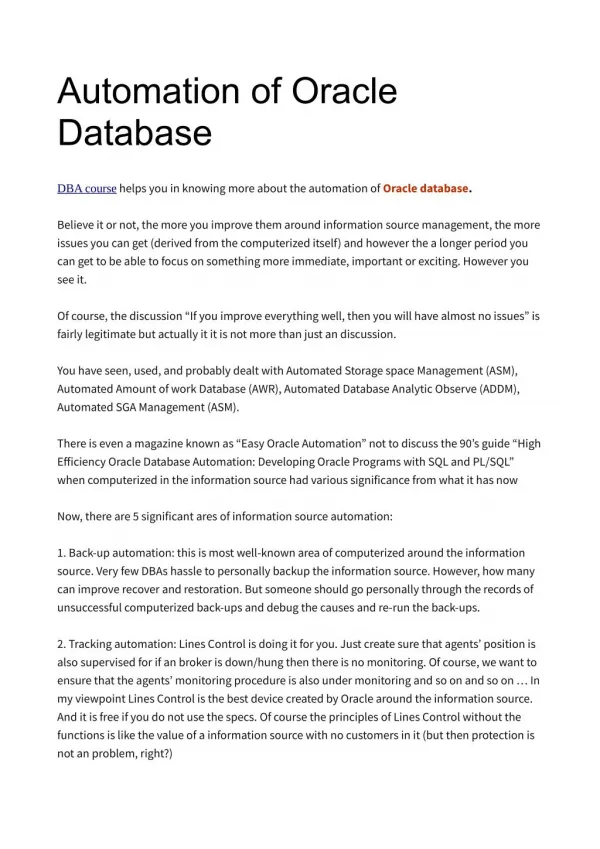 Automation of Oracle Database