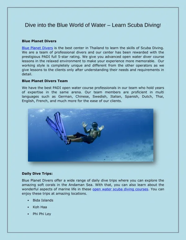 Dive Into The Blue World of Water – Learn Scuba Diving!