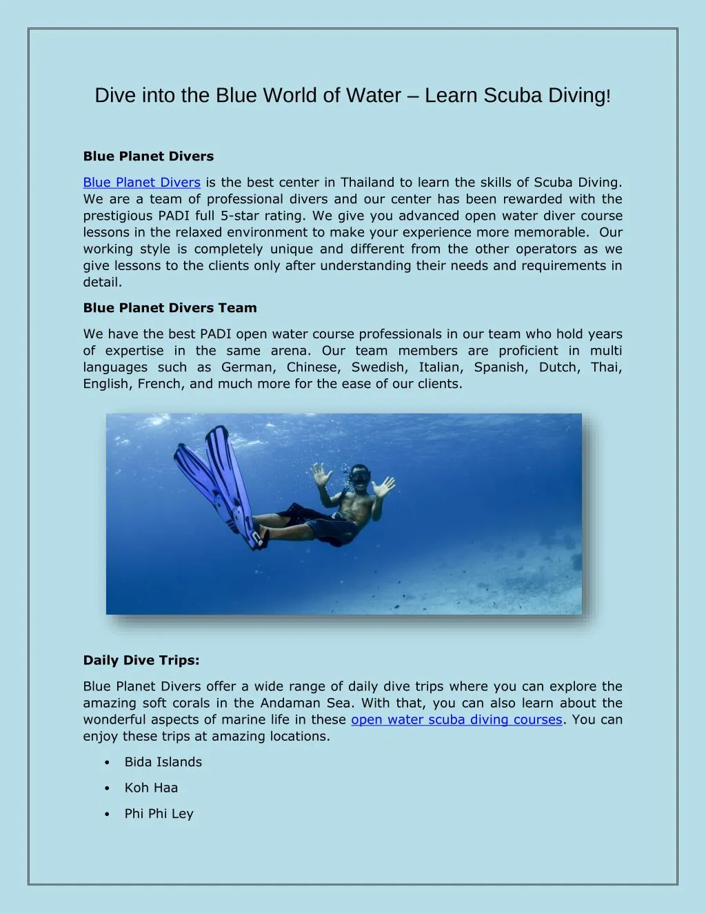 dive into the blue world of water learn scuba