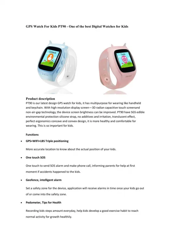 GPS Watch For Kids PT90 - One of the best Digital Watches for Kids