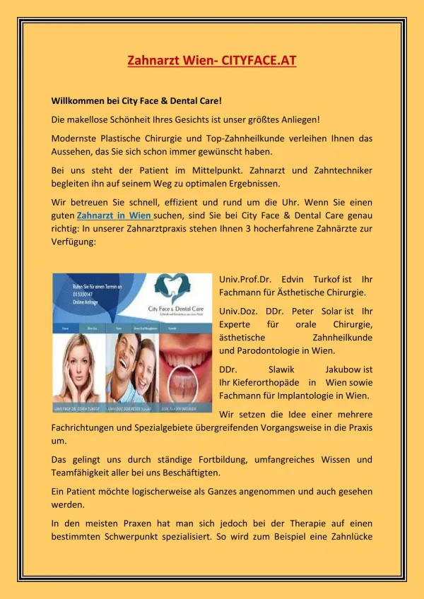 Zahnarzt Wien (Dentistry specialist Vienna) - City face