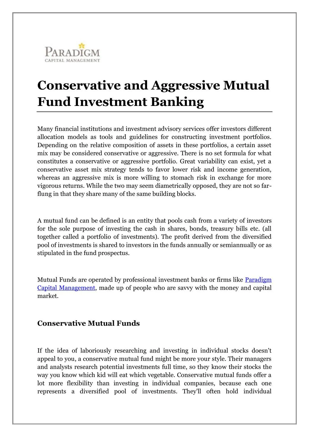 conservative and aggressive mutual fund