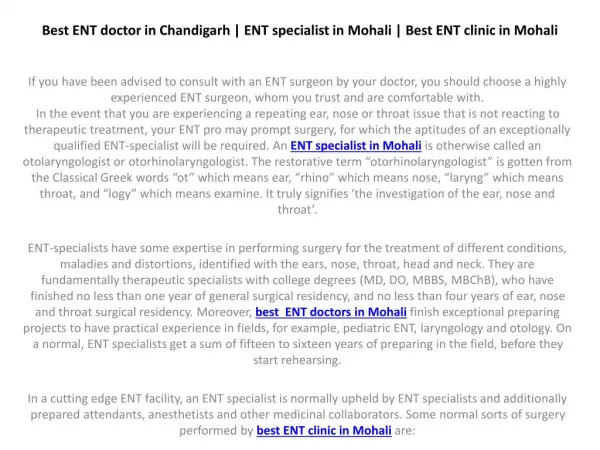 Best ENT doctor in Chandigarh | ENT specialist in Mohali | Best ENT clinic in Mohali
