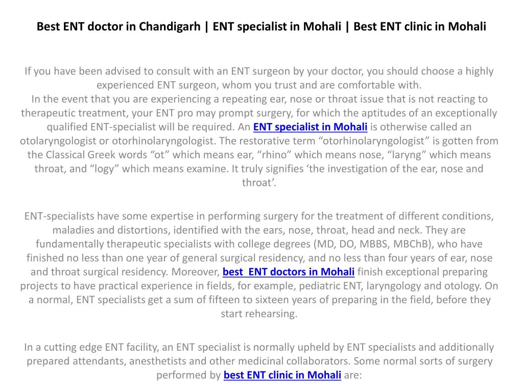 best ent doctor in chandigarh ent specialist in mohali best ent clinic in mohali