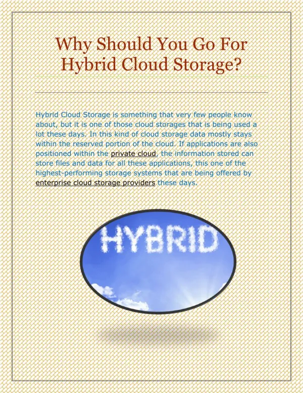 Why Should You Go For Hybrid Cloud Storage?