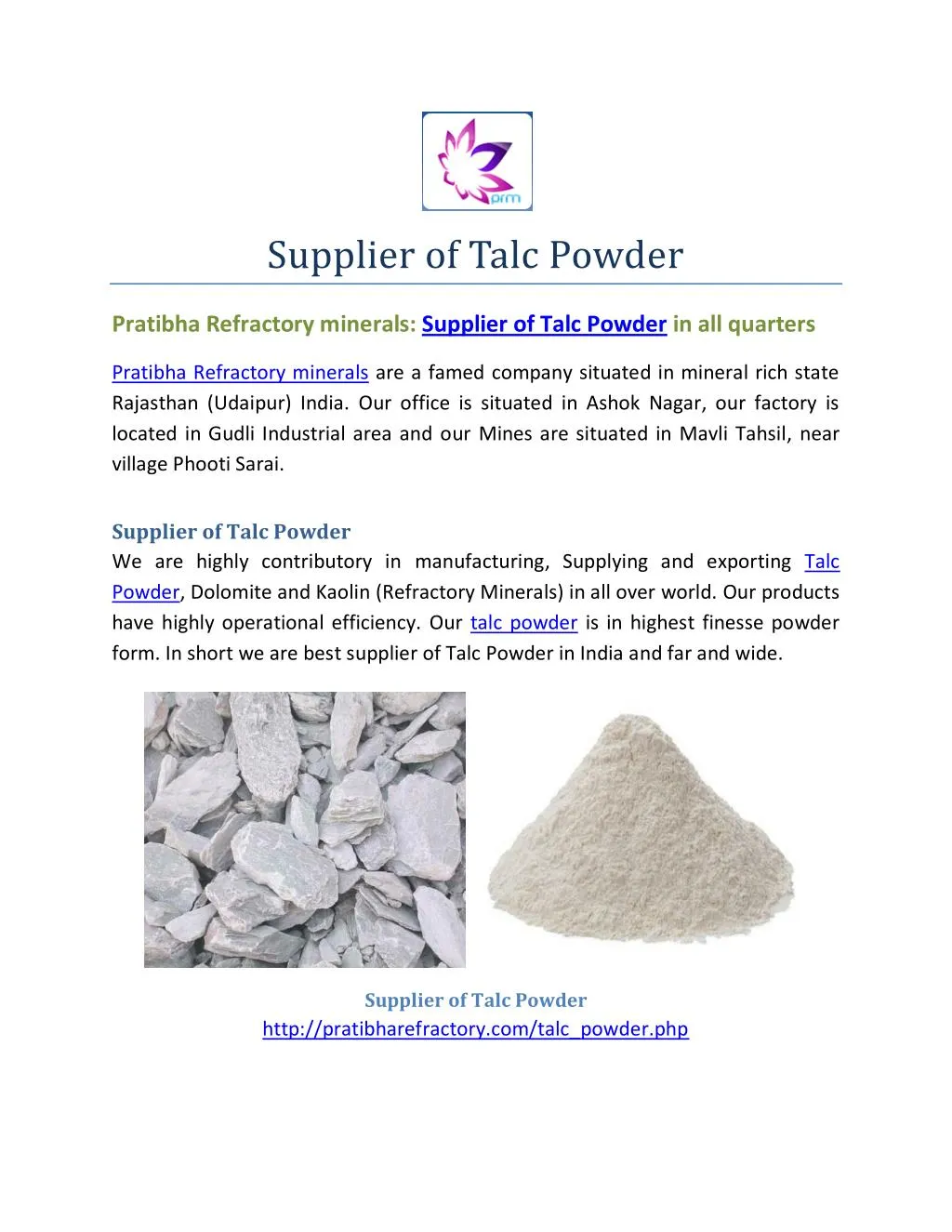 supplier of talc powder