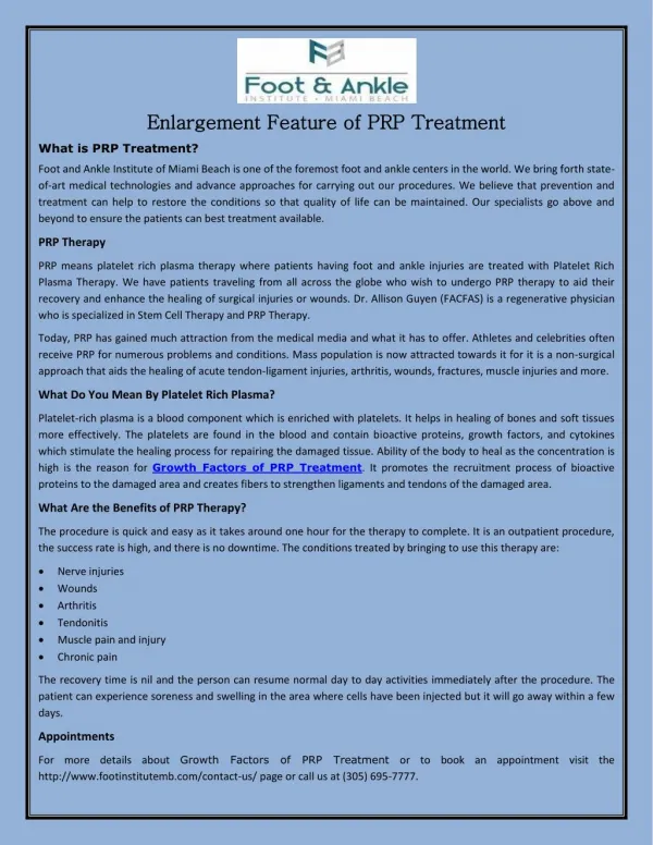 Enlargement Feature of PRP Treatment