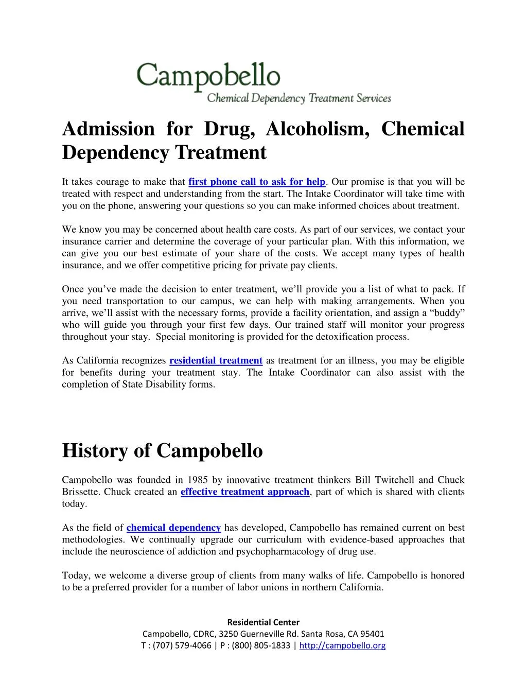 admission for drug alcoholism chemical dependency