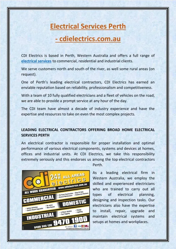 electrical services Perth - CDI Electrics