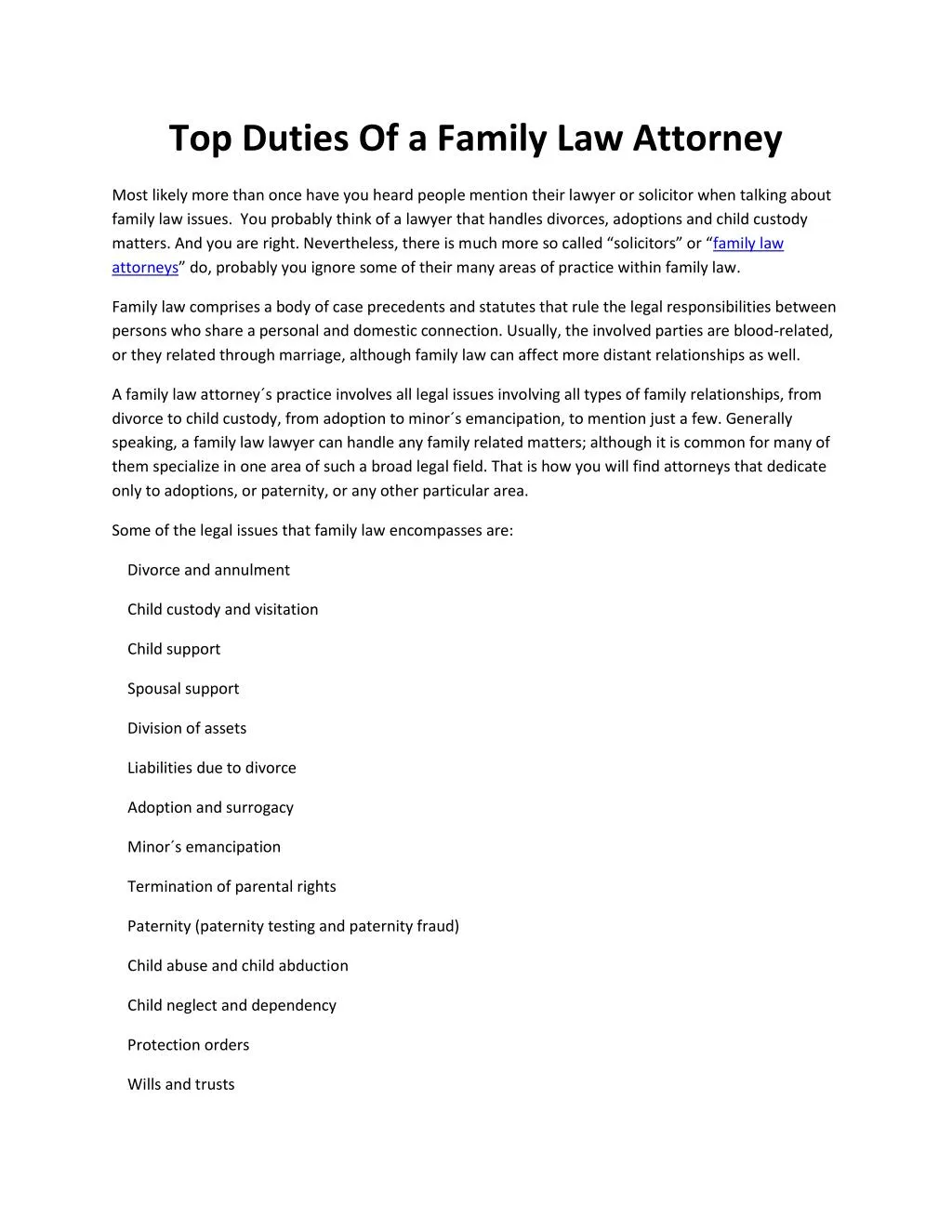 top duties of a family law attorney