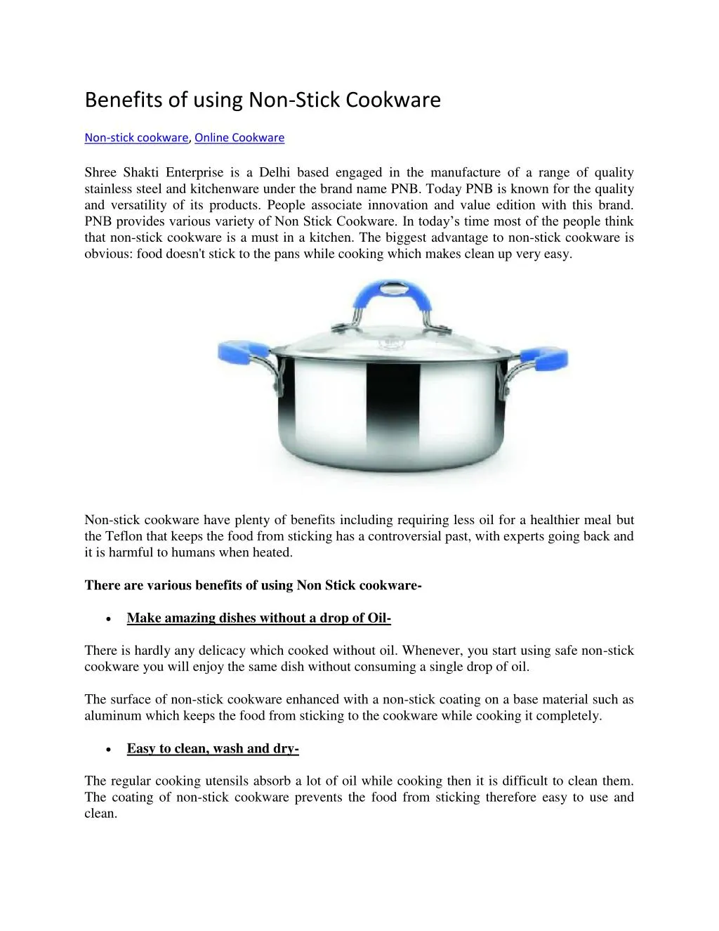 benefits of using non stick cookware