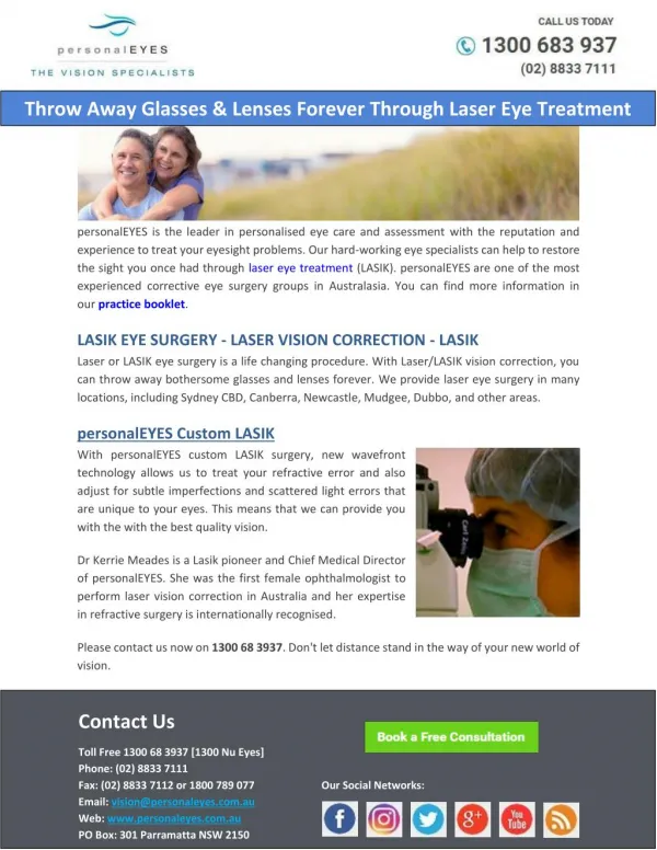Throw Away Glasses & Lenses Forever Through Laser Eye Treatment