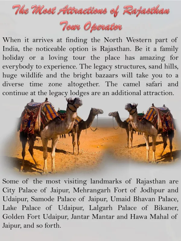 The Most Attractions of Rajasthan Tour Operator