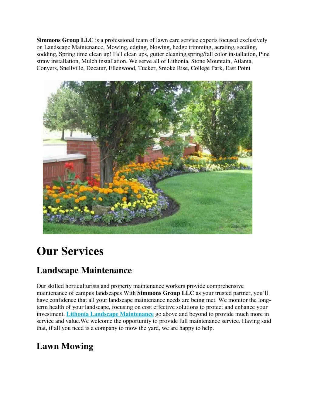 simmons group llc is a professional team of lawn