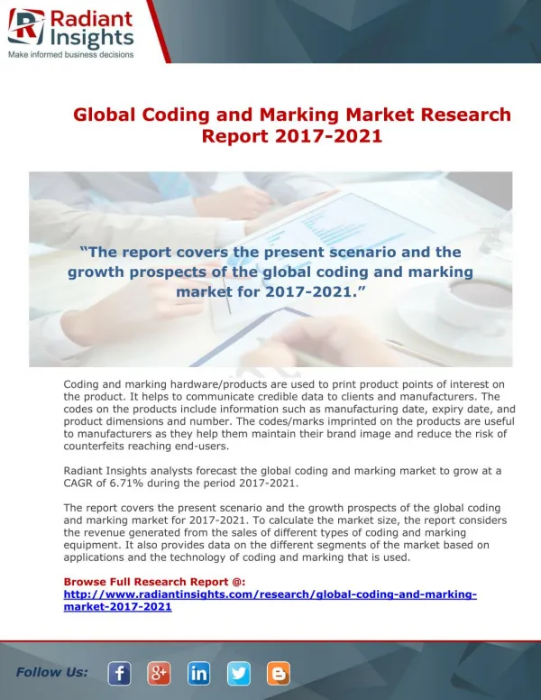 Global Coding and Marking Market Research Report 2017-2021