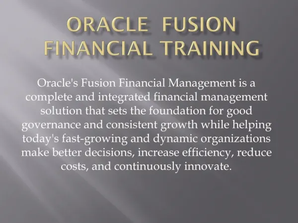 Learn Oracle Fusion Financial Training