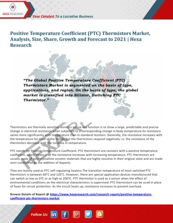 Positive Temperature Coefficient (PTC) Thermistors Market Size, Share | Industry Report, 2021 | Hexa Research