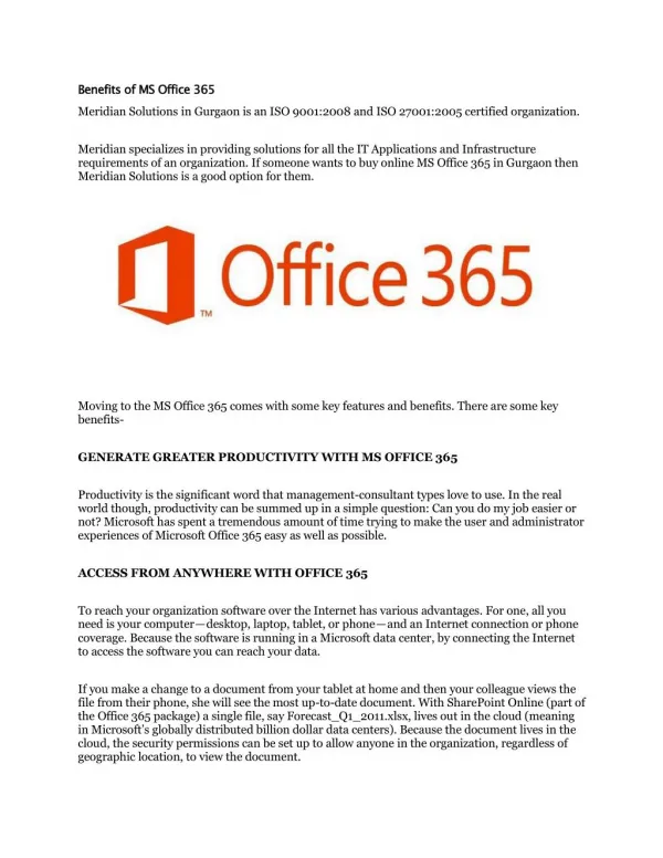 Benefits of MS Office 365