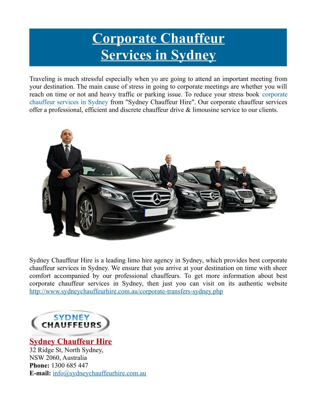 corporate chauffeur services in sydney