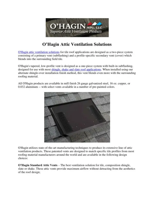 Ohagin Vnets Solutions - Attic Vents Solutions