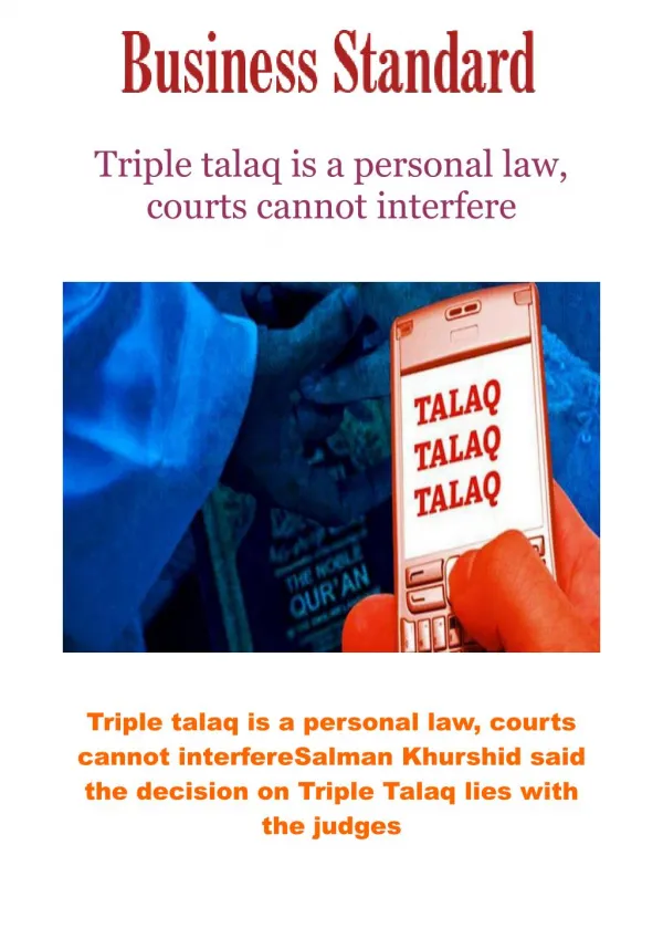 Triple talaq is a personal law, courts cannot interfere