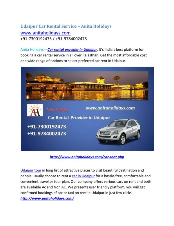 Udaipur Car rental service