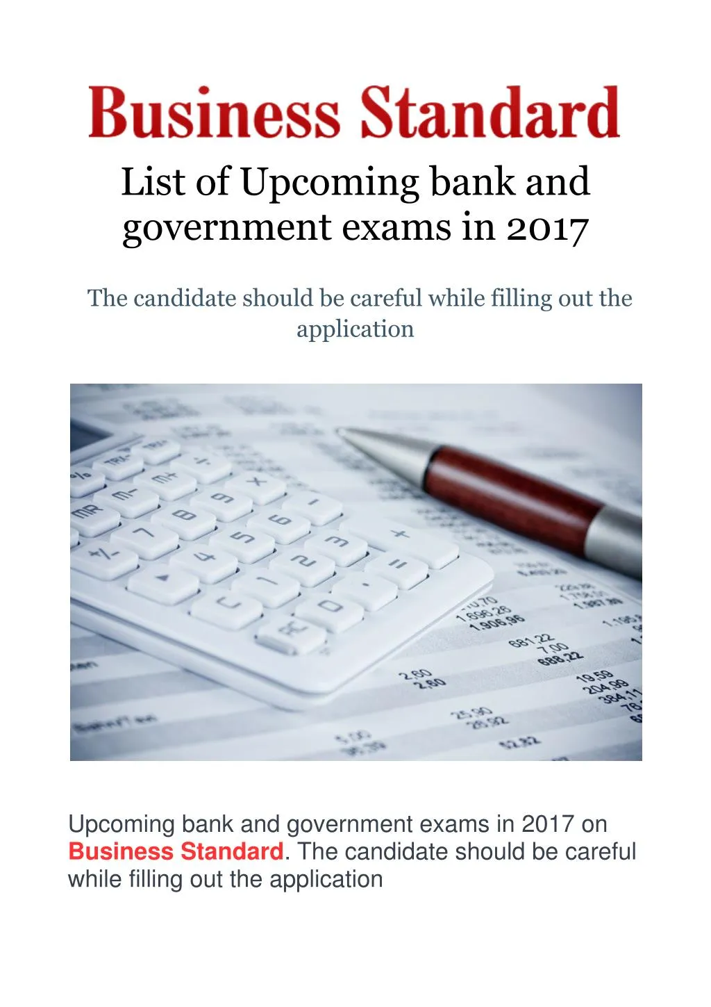 list of upcoming bank and government exams in 2017