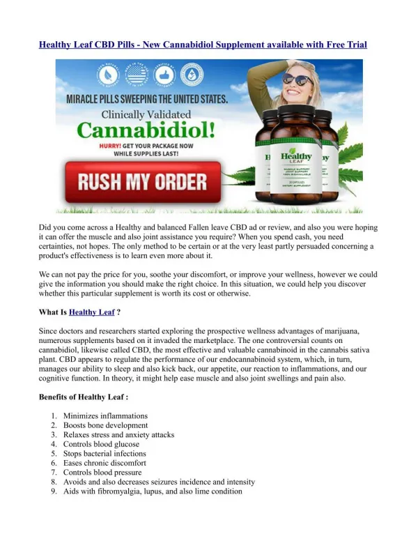 Healthy Leaf CBD Pills - New Cannabidiol Supplement available with Free Trial