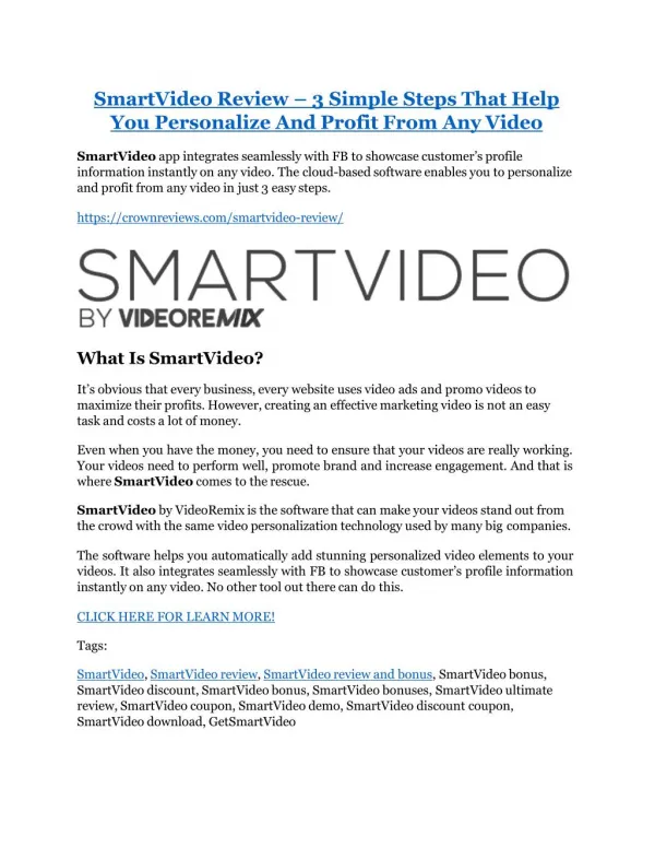 SmartVideo REVIEW and GIANT $21600 bonuses