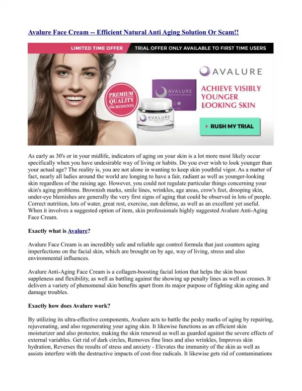 Avalure Face Cream -- Efficient Natural Anti Aging Solution Or Scam!!