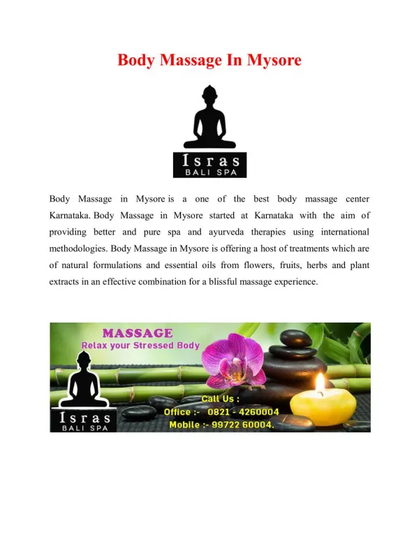 Body Massage in Mysore | Body Massage Center in Mysore