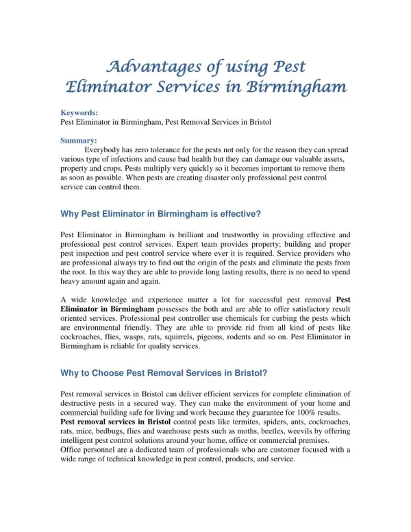 Advantages of using Pest Eliminator Services in Birmingham