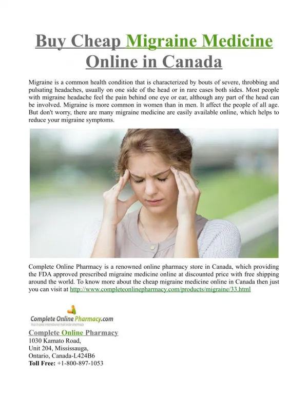 Buy Cheap Migraine Medicine Online in Canada