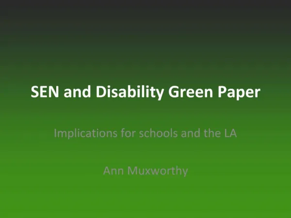 SEN and Disability Green Paper