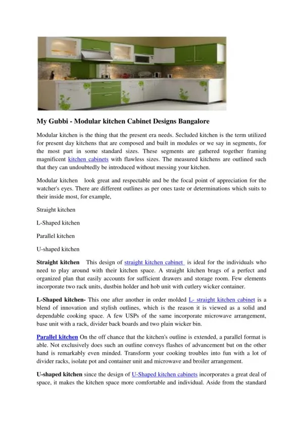 My Gubbi - Modular kitchen Cabinet Designs Bangalore