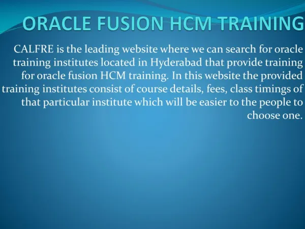 Oracle Fusion HCM Training in Hyderabad