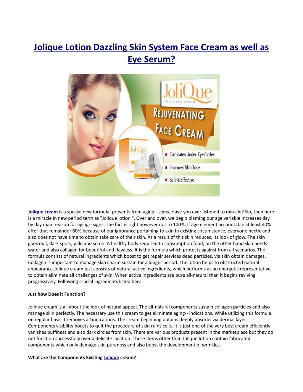jolique lotion dazzling skin system face cream