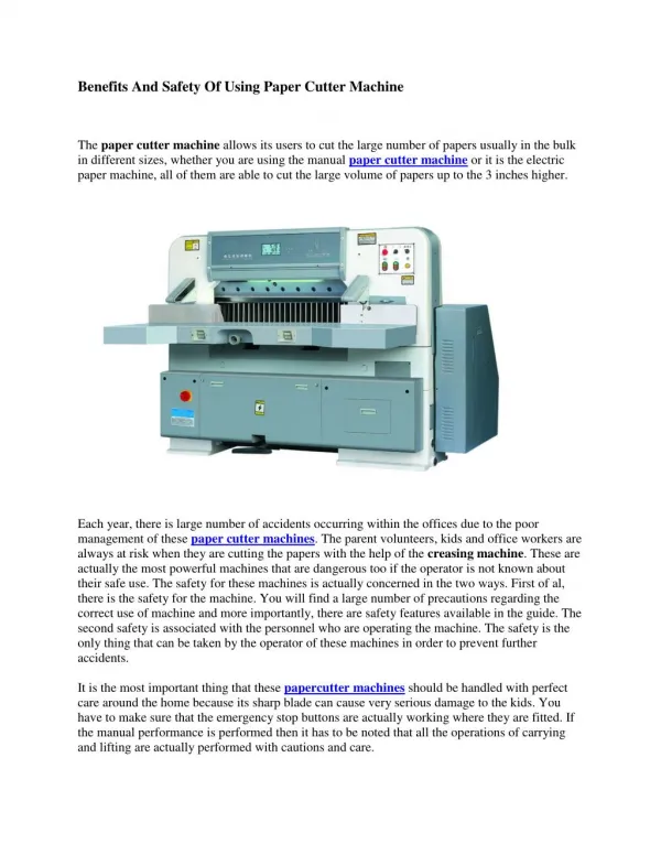 Benefits And Safety Of Using Paper Cutter Machine