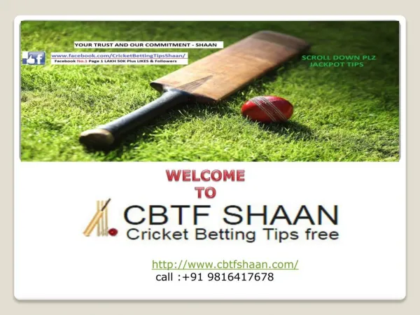Get Free Cricket Betting Tips Online: CBTFShaan