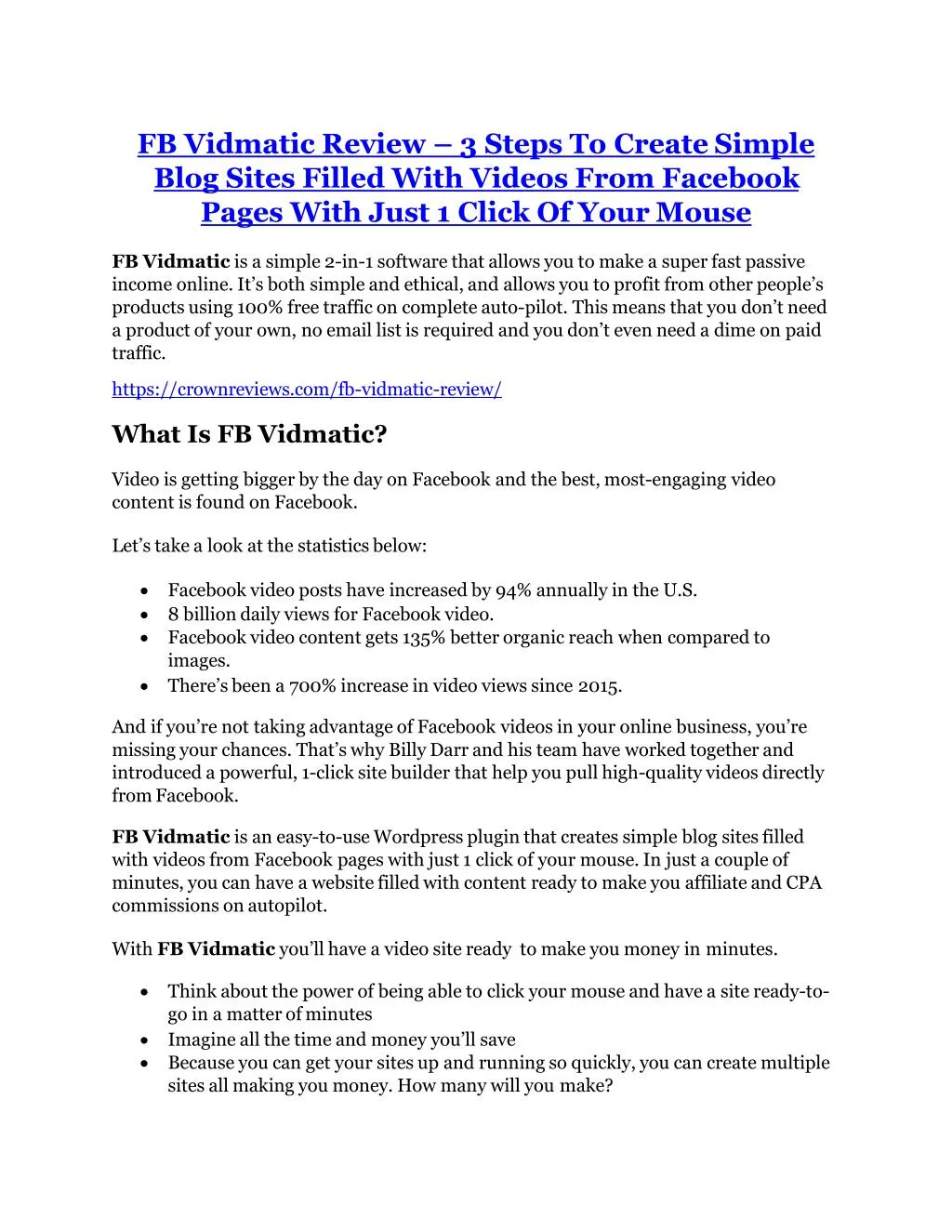 fb vidmatic review 3 steps to create simple blog