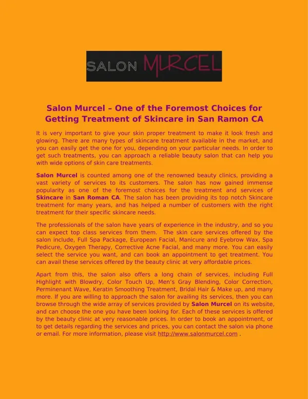 Salon Murcel – One of the Foremost Choices for Getting Treatment of Skincare in San Ramon CA