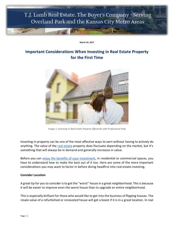 Important Considerations When Investing in Real Estate Property for the First Time
