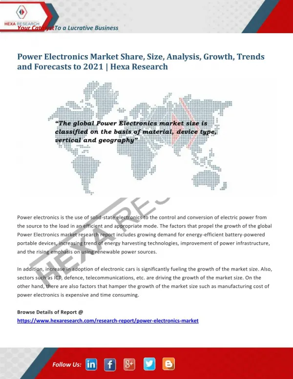 Global Power Electronics Market Size, Share | Industry Report, 2021 | Hexa Research